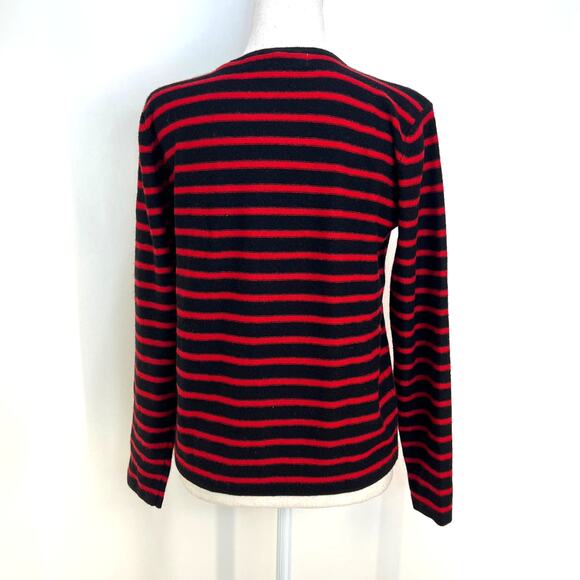 Valerie Stevens Stripe Cashmere Knit Pullover Sweater Black Red Crew Neck - Picture 5 of 5